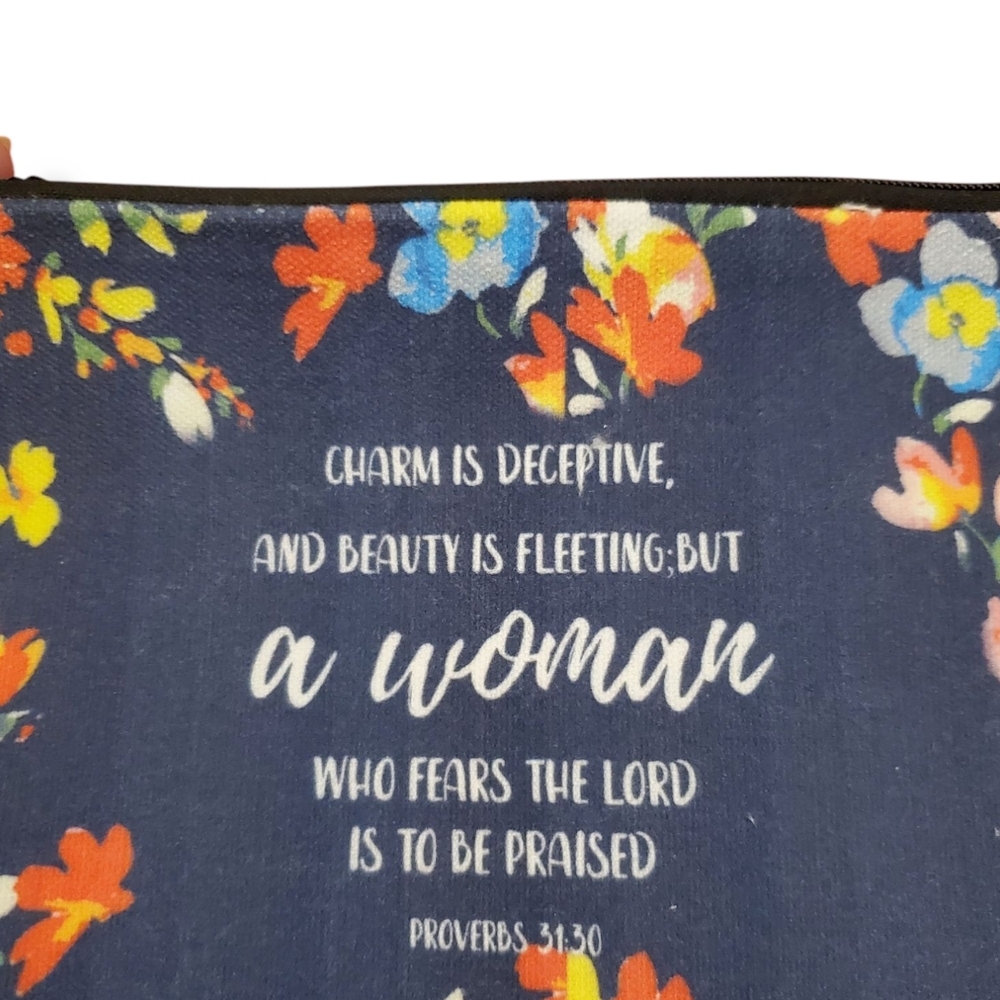 Floral Bible Verse Makeup Bag, Pencil Pouch, Inspiration Multipurpose Bag Gift - Picture 4 of 10